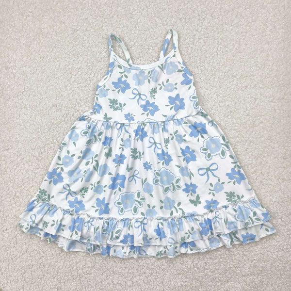 GSD2377 RTS girl clothes blue floral  girl summer dress