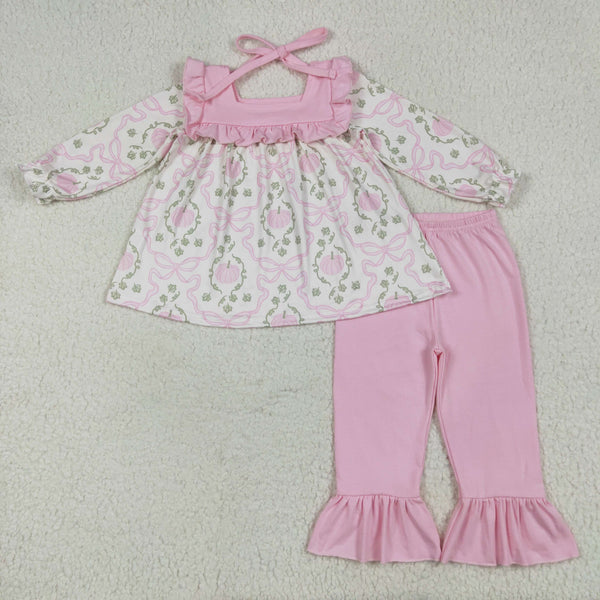 GLP2397 RTS  toddler girl clothes pink bow pumpkin girl fall outfit