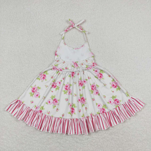 GSD0859 baby girl clothes pink flower floral girl summer dress toddler twirl dress