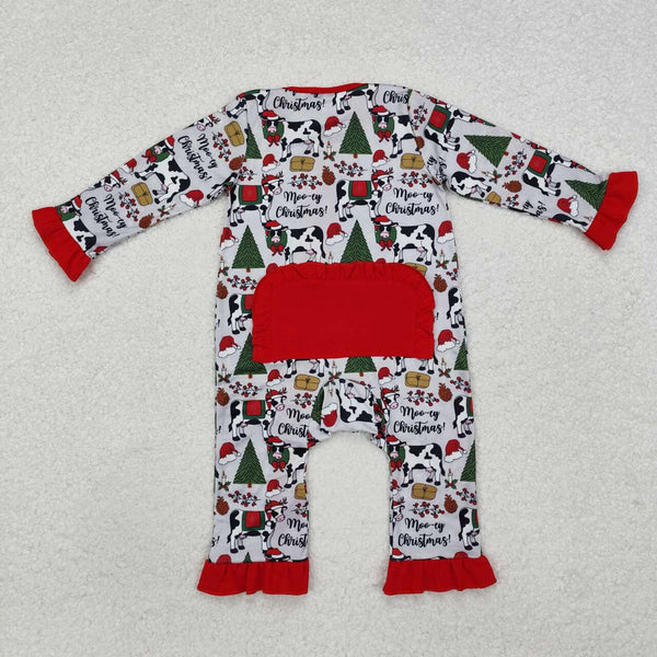 LR1074 RTS baby girl clothes cows toddler girl christmas winter romper