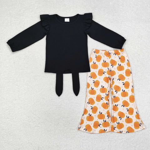 GLP1720  RTS  toddler girl clothes pumpkin girl halloween bell bottoms pant set fall outfit