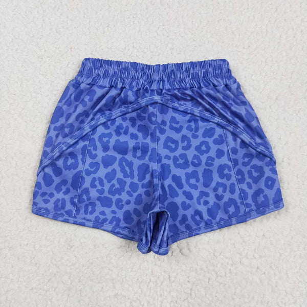 SS0466 RTS girl clothes blue leopard print girl summer yoga shorts atheletic clothes