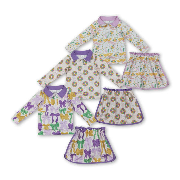 RTS toddler clothes matching clothing king cakes bows print kids mardi gras clothing-2025.12.17