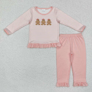 GLP1965 RTS  toddler girl clothes gingerbread embroidery girl winter christmas outfit