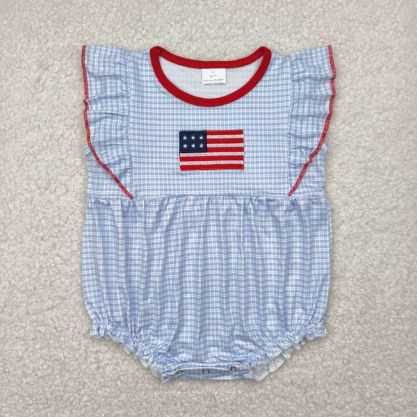 SR2817 RTS baby girl clothes flag girl 4th of July Patriotic summer bubble-embroidery