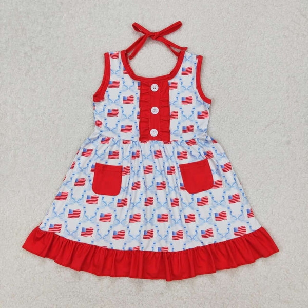 GSD1625 RTS toddler clothes flag baby girl 4th of July patriotic summer dress