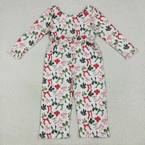 LR2192 RTS girl clothes bows girl winter christmas jumpsuit