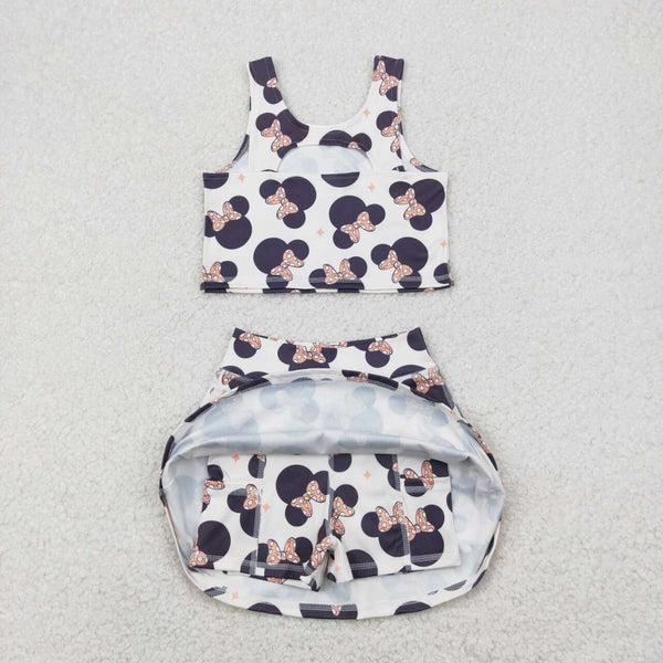 GSD1934 RTS girl clothes cartoon mouse toddler girl summer skirt outfit yoga clothes