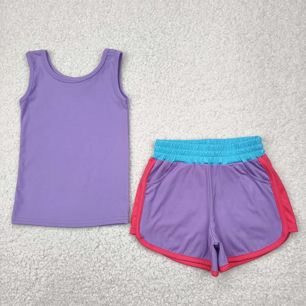 GSSO2506 RTS girl clothes purple toddler girl yoga summer outfit
