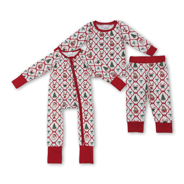 RTS kids matching clothing santa bows print clothing christmas winter clothing
