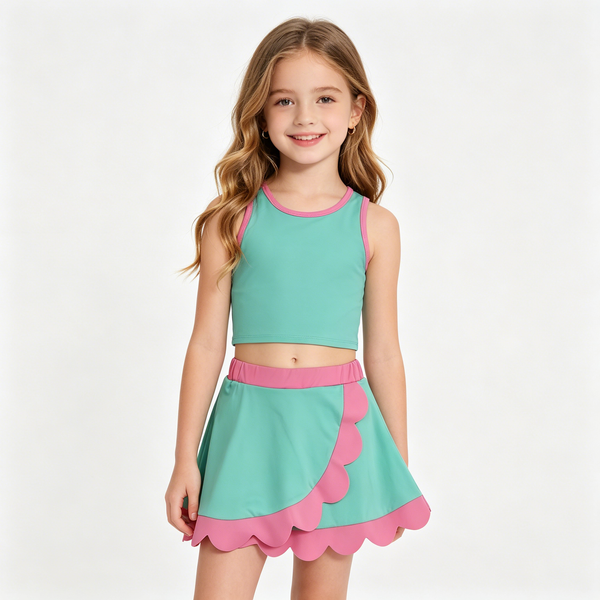 GSD4012 RTS toddler clothes green girl summer yoga set summer sports outfit