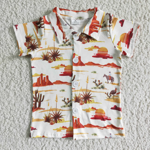 RTS  Matching clothing toddler clothes cowboy fishing print boy summer clothing-2026.3.17