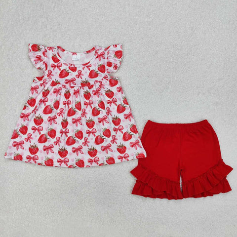 GSSO1902 RTS girl clothes strawberry toddler girl summer outfit shorts set