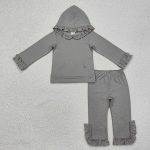 GLP2272 RTS toddler girl clothes girl winter outfit hoodies set grey cotton