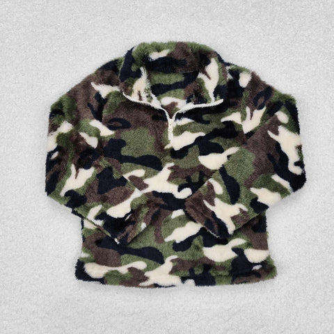 BT0737 RTS toddler boy clothes green camouflage boy  winter zipper top hunting clothes