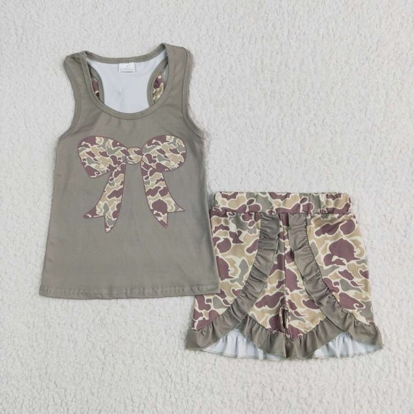 GSSO1629 girl clothes bow camo toddler girl summer outfit