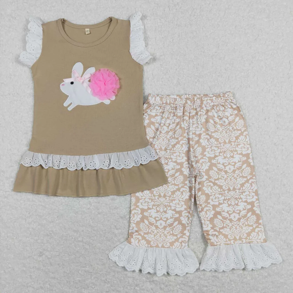 RTS Matching  toddler clothes  embroidery bunny print set girls easter summer clothing-2026.3.11