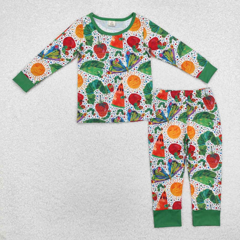 BLP0909 RTS toddler boy clothes caterpillars boy winter pajams set-bamboo