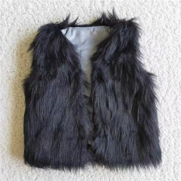 black fur vest brown cow baby girl clothes winter outfits 1