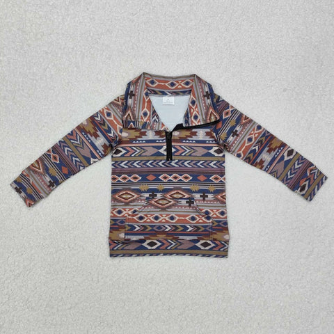 BT1066 RTS toddler boy clothes aztec boy winter top pullover zip shirt