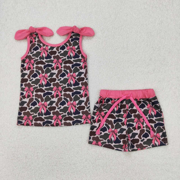 GSSO2083 RTS girl clothes bows camo girl embroidery summer outfit
