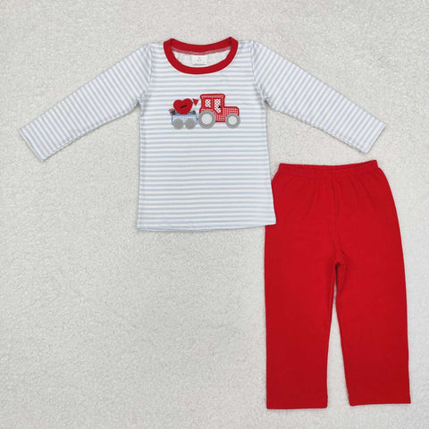 BLP0932 RTS toddler boy clothes train love boy valentine's day winter set embroidery