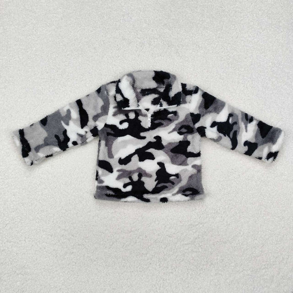 BT0744 RTS toddler boy clothes  camouflage sherpa pollover boy winter zipper top