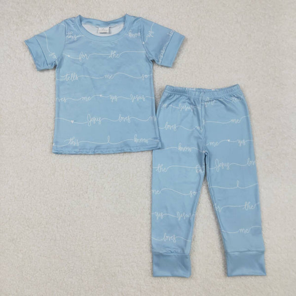 BSPO0529 RTS Boy Spring Pajamas Set Blue Shirt Pants set