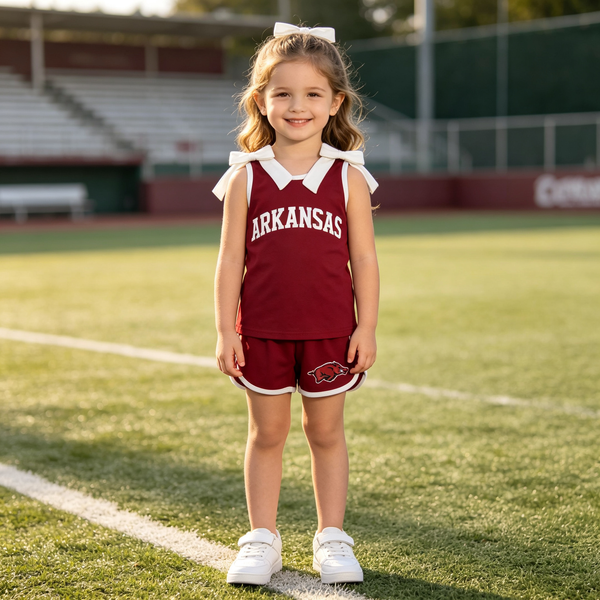 RTS GSSO3833 kids girl clothes cotton red summer bows shorts set 2