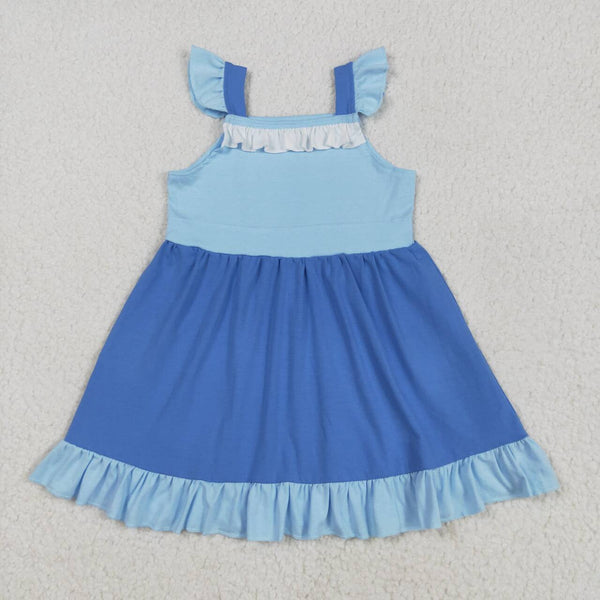GSD2393 RTS girl clothes cotton princess blue girl summer dress
