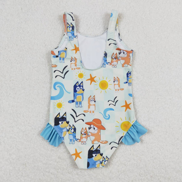 S0356 RTS baby girl clothes cartoon dog girl summer swimsuit beach wear