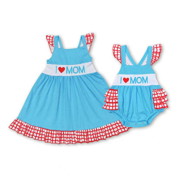 RTS Matching clothes embroidery i love mom print clothing girl summer clothing-2026.4.18