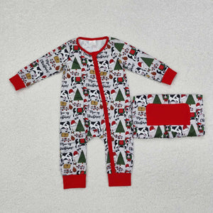 LR1075 RTS baby boy clothes cows  toddler boy christmas winter romper