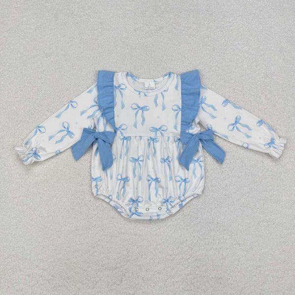 LR2043 RTS baby girl clothes blue bows toddler girl winter bubble