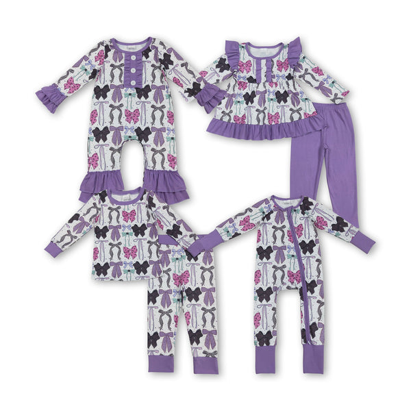 RTS kids matching clothing purple bows print clothing girl fall clothing-2025.7.28