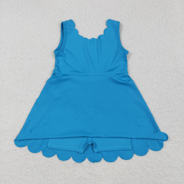 GSD2375 RTS girl clothes blue girl summer dress yoga clothes atheletic clothes