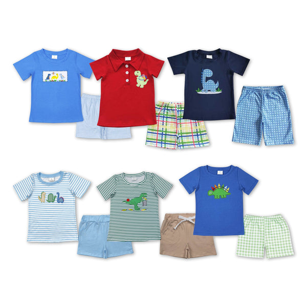 RTS toddler clothes matching clothing embroidery dino crayon print set boys back to shcool day summer clothing-2026.2.28