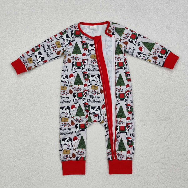 LR1075 RTS baby boy clothes cows  toddler boy christmas winter romper