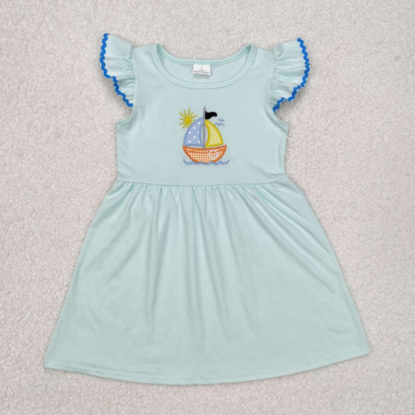 GSD1539 RTS toddler clothes sailboat cotton baby girl summer dress embroidery