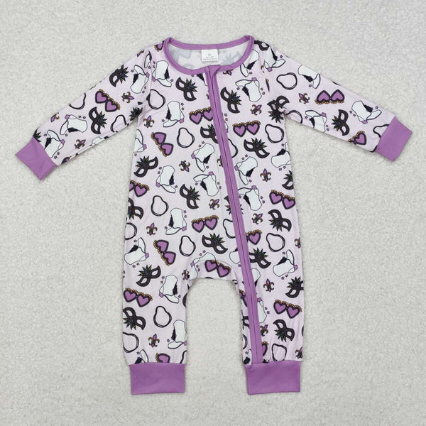 LR2038 RTS baby girl clothes mardi gras girl winter romper zip romper