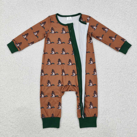 LR2154 RTS baby boy clothes mallard duck boy zip romper onesie