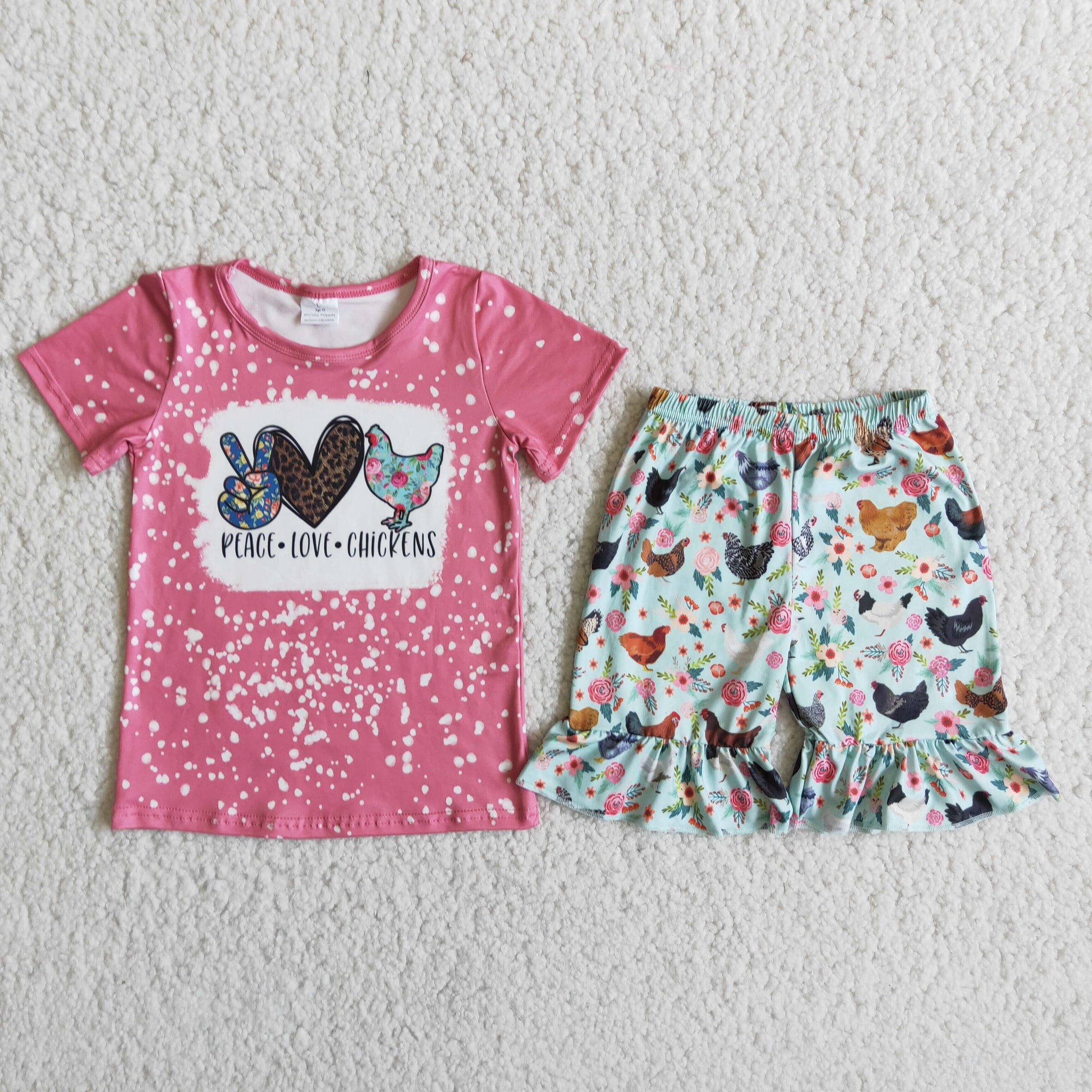 D10-14 girl chicken farm pink short sleeve summer set-promotion $5.5 2024.4.13