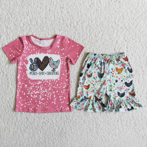 D10-14 girl chicken farm pink short sleeve summer set-promotion $5.5 2024.4.13