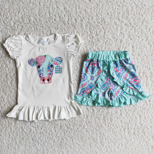 A4-12 girl clothing cow farm short sleeve summer set