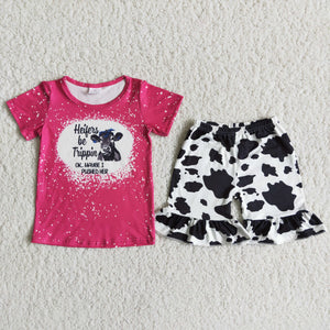 D12-19 girl pink cow farm short sleeve summer set-promotion 2024.4.22 $5.5