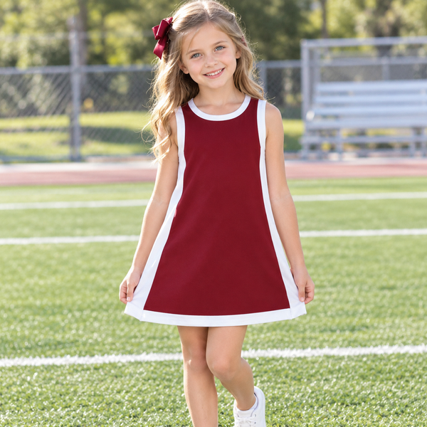 RTS GSD4257 toddler girl yoga clothes red white trim sleeveless dress sports clothes