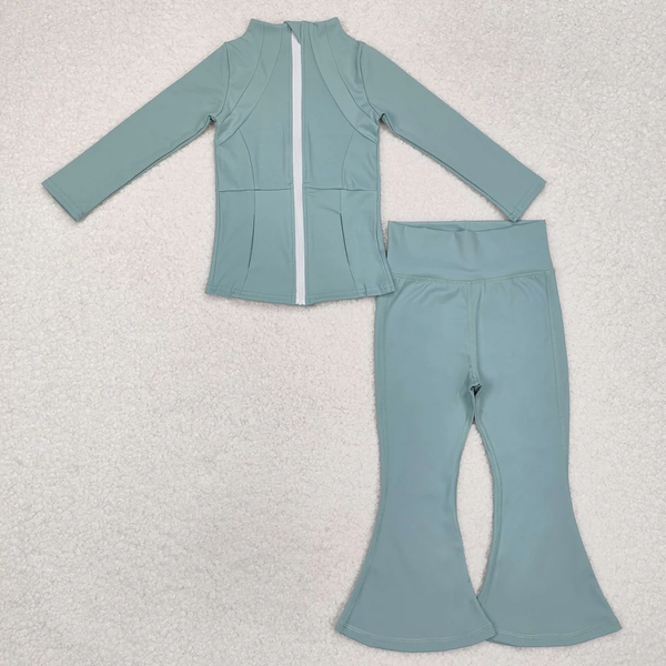 RTS toddler clothes matching clothing solid color set kids bell bottom pant set yoga clothing-2025.12.4