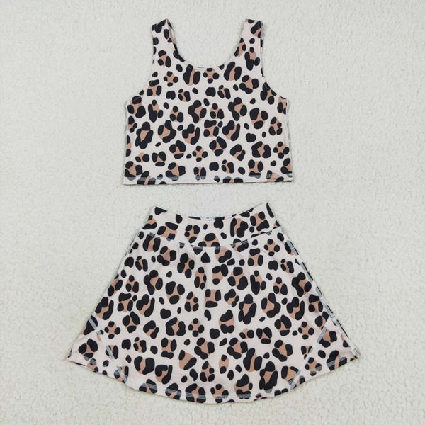 GSD2327 RTS toddler girl clothes leopard print girl summer set yoga clothes