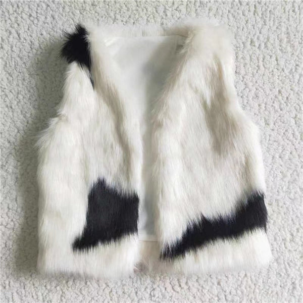 white fur vest brown cow baby girl clothes winter outfits