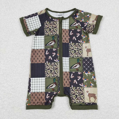 SR0902 RTS baby boy clothes mallard plaid boy summer romper camo clothes